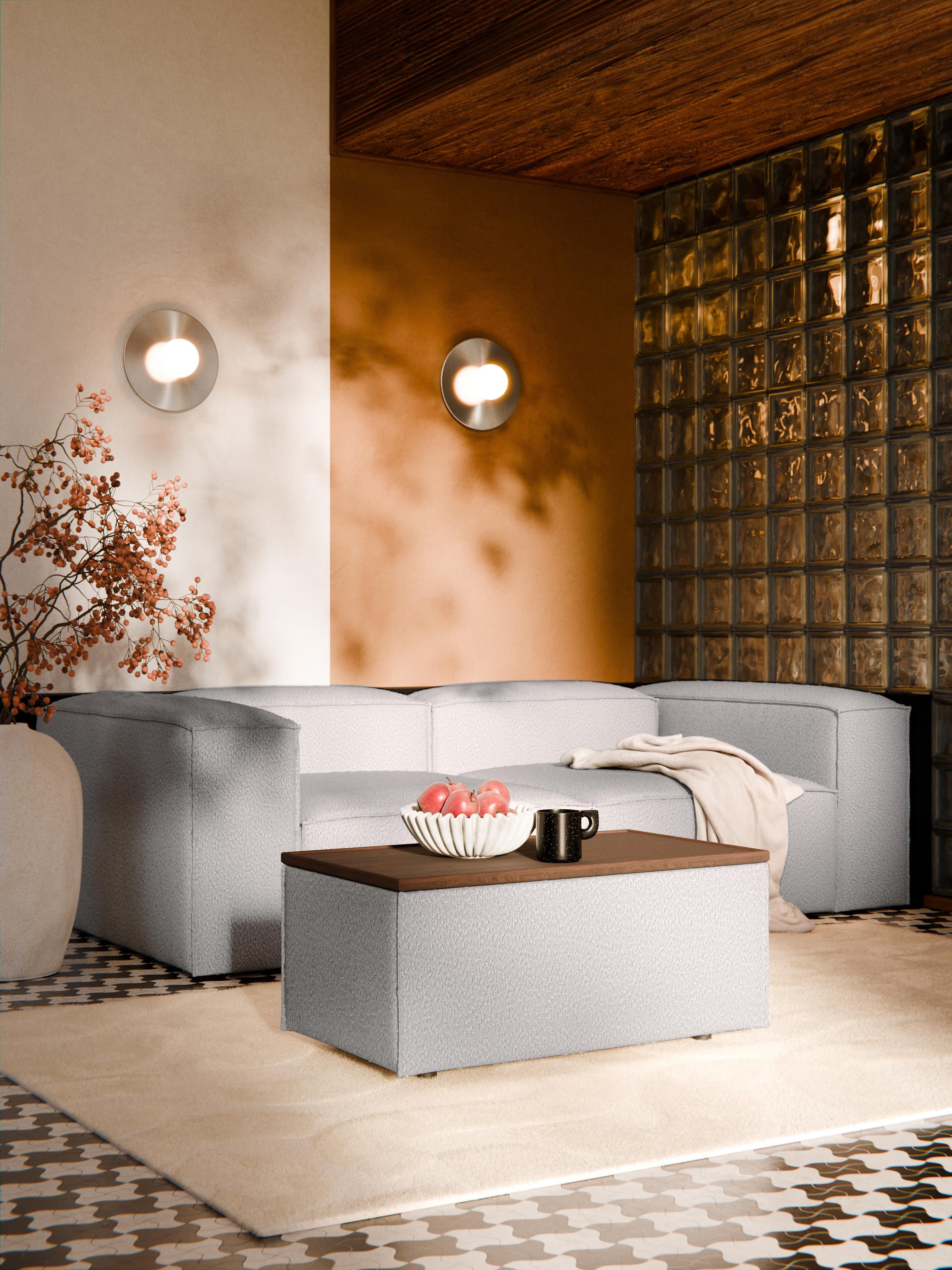 Sofa-Hocker Lennon aus Bouclé mit Stauraum