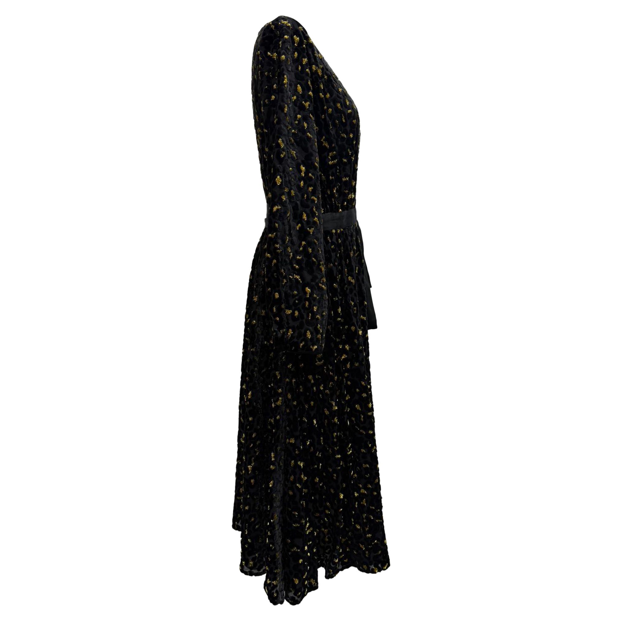 Diane Von Furstenberg Preloved Leopard Textured Midi Dress in Black Viscose