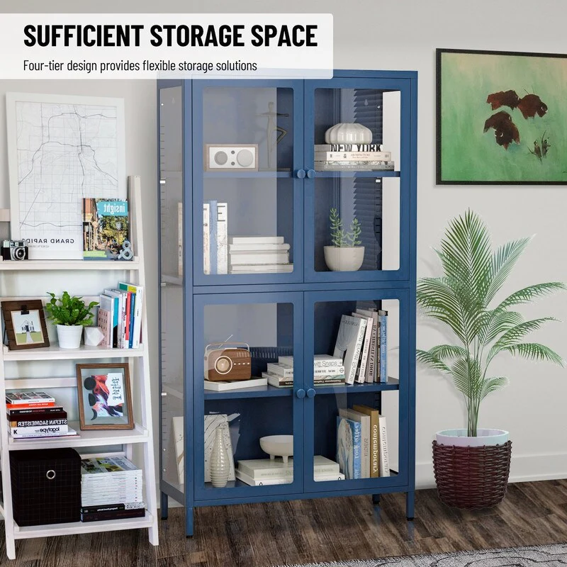 Modern High Accent Cabinet with Glass Doors and Adjustable Shelves, Display Cabinet, Kitchen Pantry, Garage Shelf, Closet