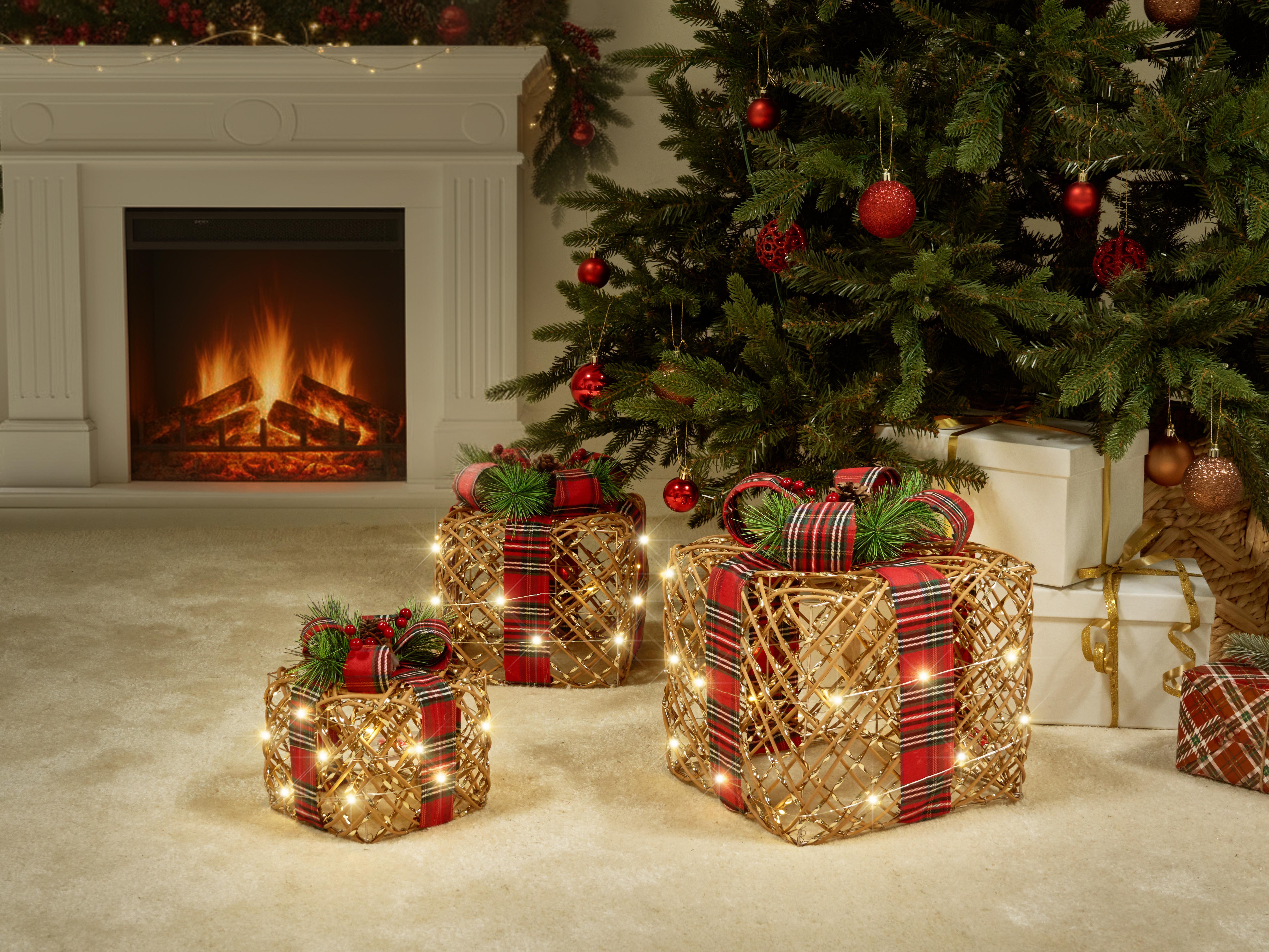 Set of 3 Christmas Decorations LED VANDET Christmas Gifts 20/25/30 cm Brown