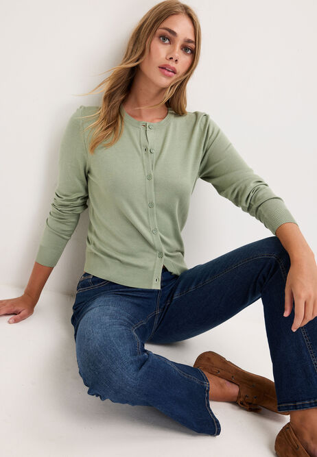 Womens Sage Button Front Cardigan