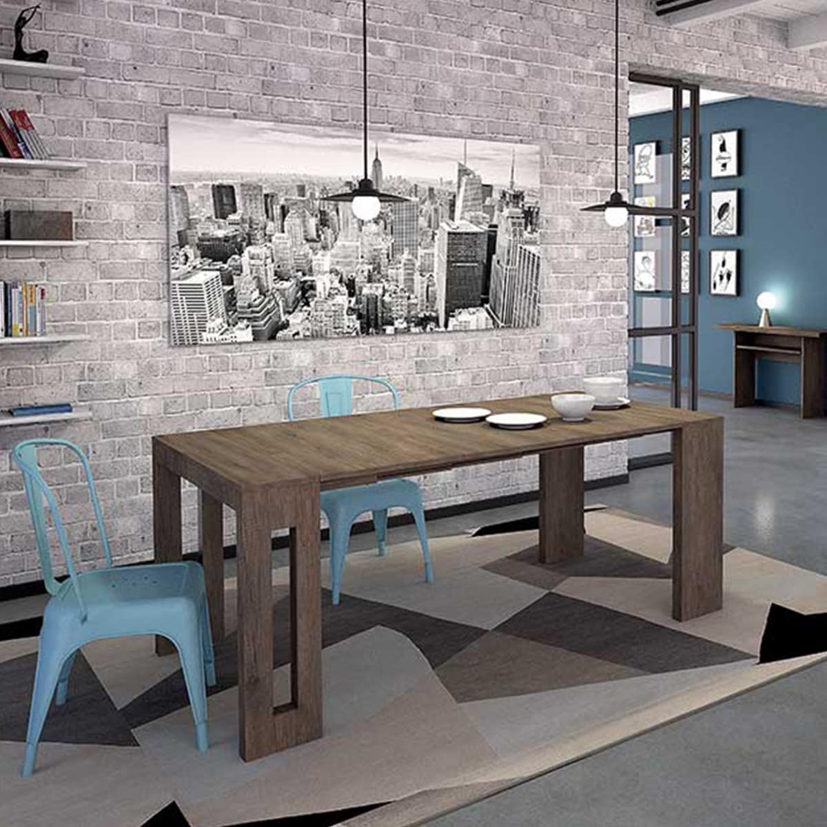 ERIKA Modern Extendable Console Table Dining Table - 31.5 W x 17.5 D x 30 H ( Ext: 17.5 - 73 W )