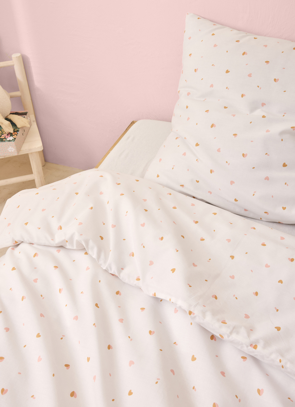 PARURE DE LIT ENFANT EN COTON MOTIF PETITS CŒURS MULTICOLORE