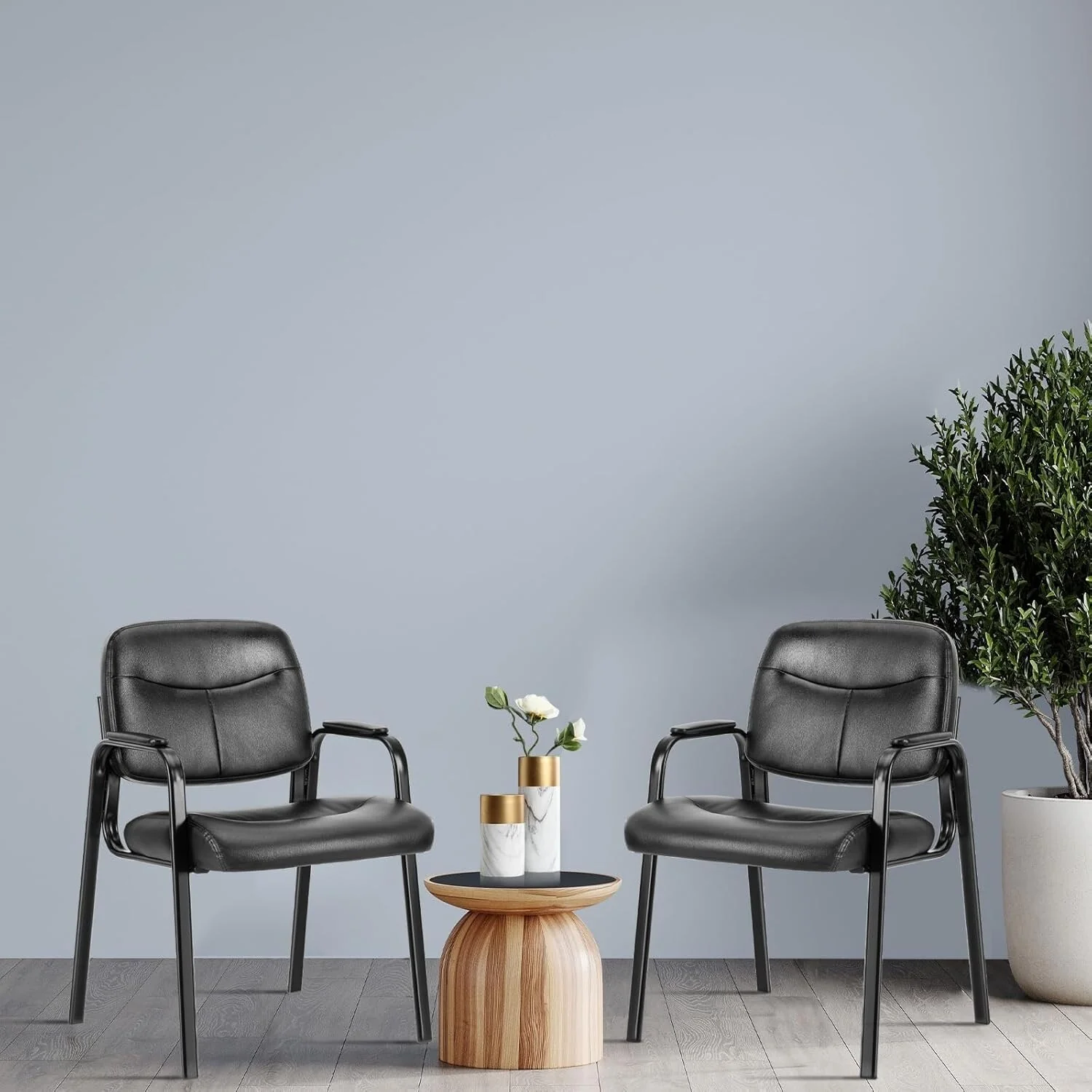 Reception Chairs, Leather Office Desk Guest Side Chair for Home Conference Lobby Area Meeting Church Medical Clinic Elderly