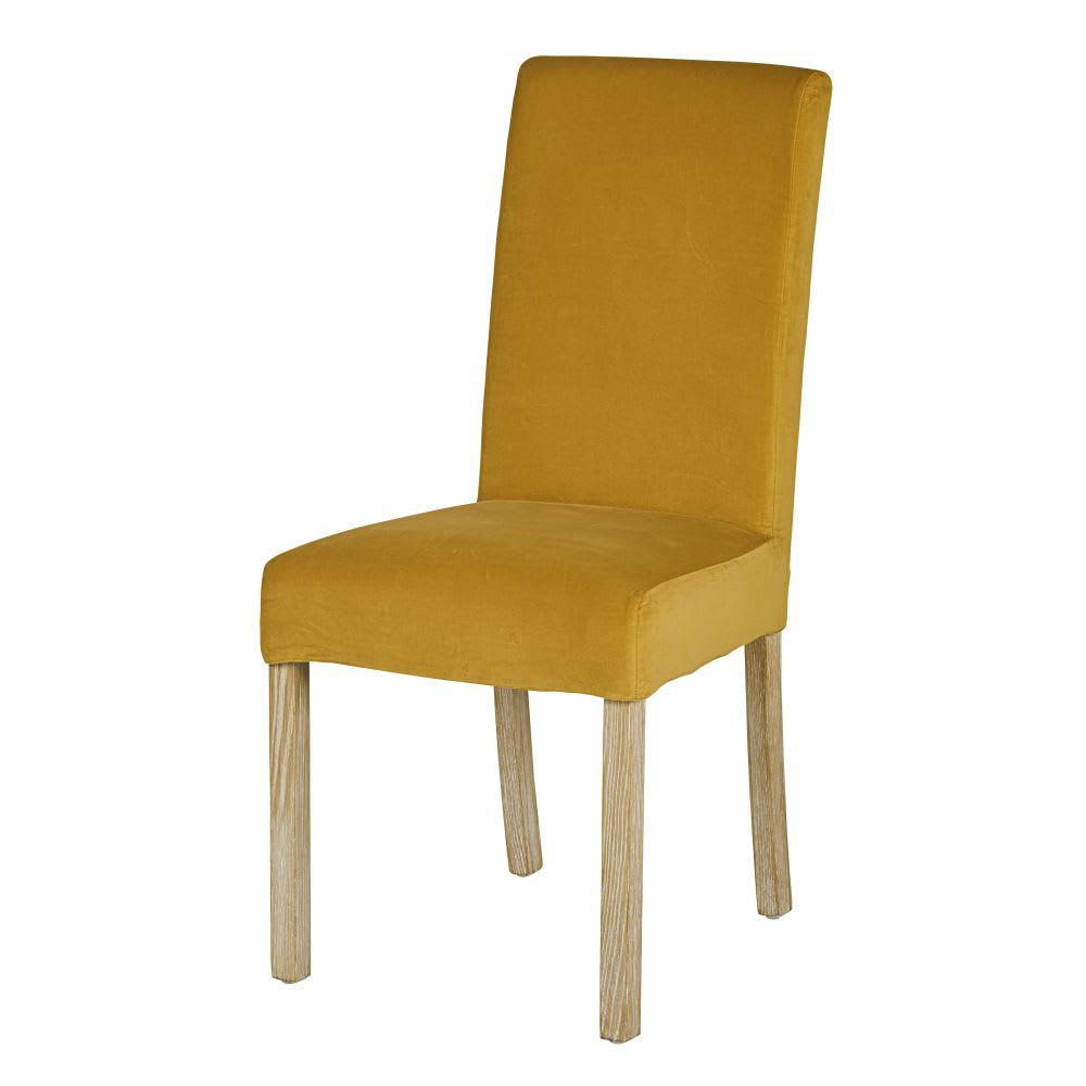 MARGAUX - Housse de chaise en velours jaune moutarde, OEKO-TEX®