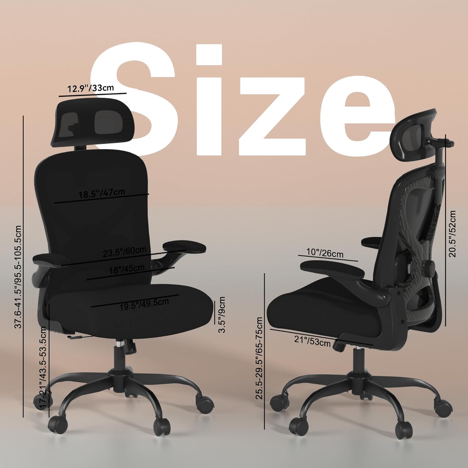Office Chair for Back & Neck Pain Relief, Virgin Foam Seat, 2D Adjustable Lumbar & 3D Headrest, Flip-Up Armrests, Tilt & Rock for Relaxation, Black/Carbon Fiber