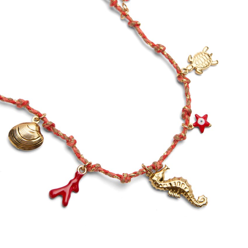 Manfield Rode ketting met bedeltjes