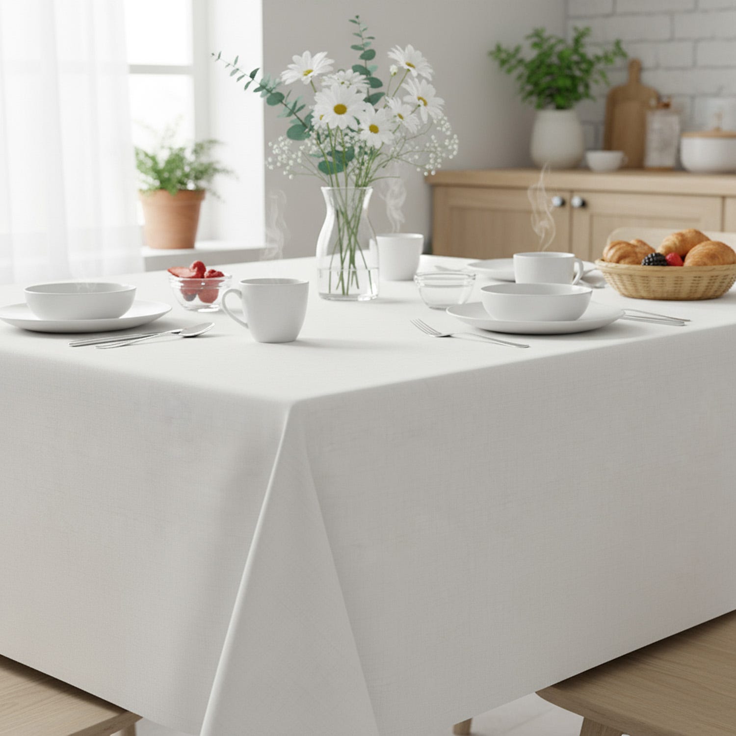 Tovaglia cotone bianco 140x180 cm Slub