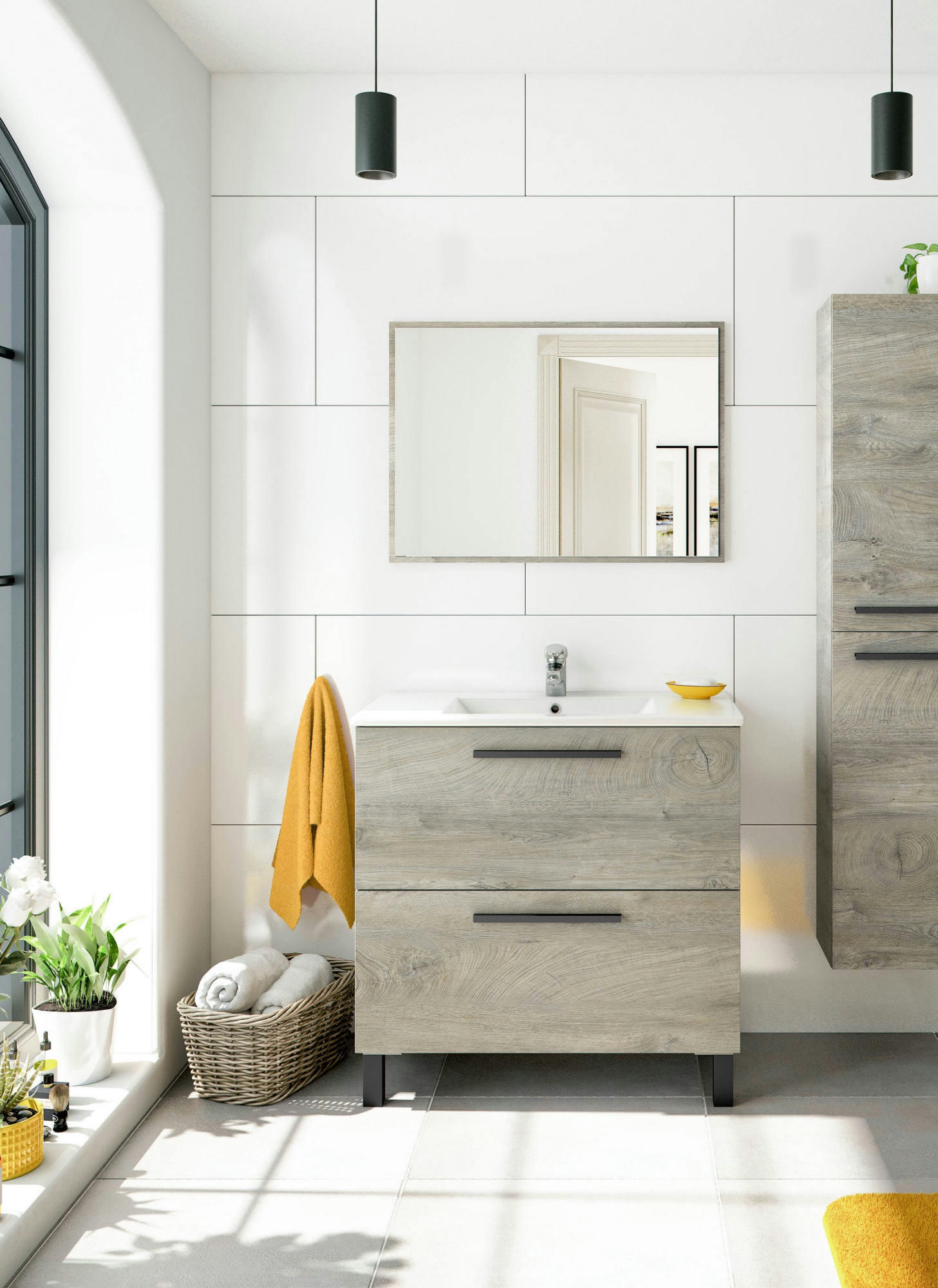 YONKERS - Meuble sous-vasque avec 2 tiroirs effet bois chêne