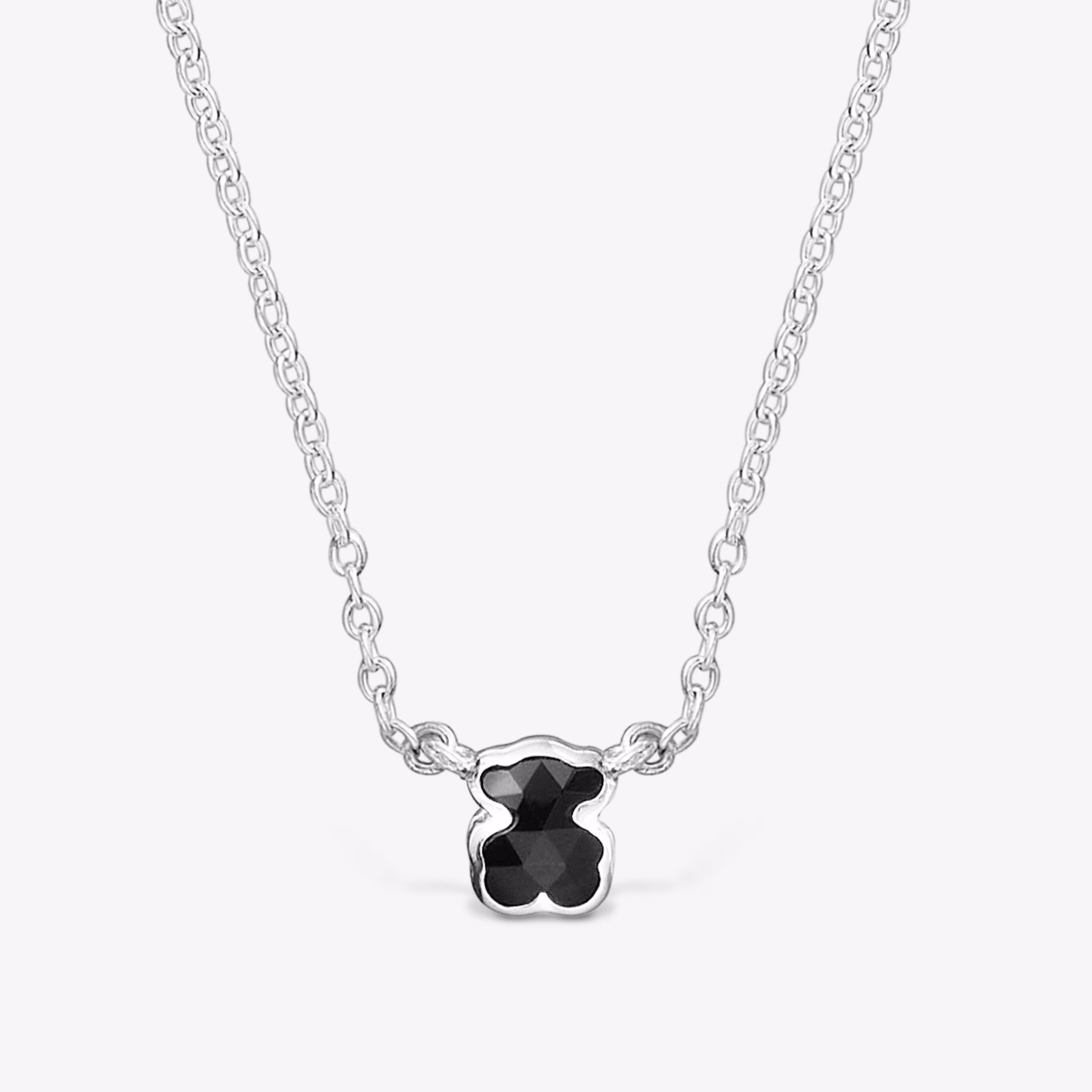 Collar corto de plata y motivo oso pequeño en ónix Icon Color