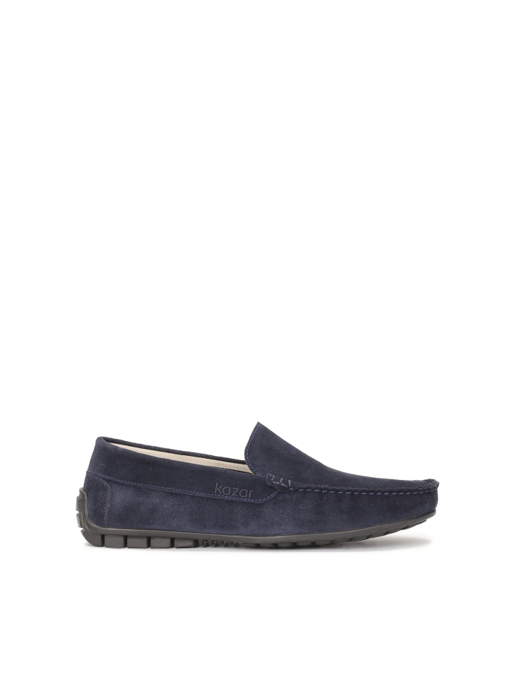 Navy blue driving moccasins in navy blue