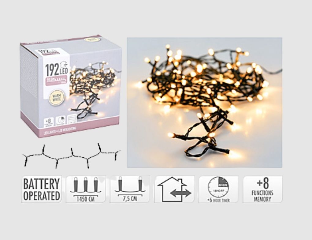 LED-Lichterkette 192 LEDs warmweiß für innen und außen