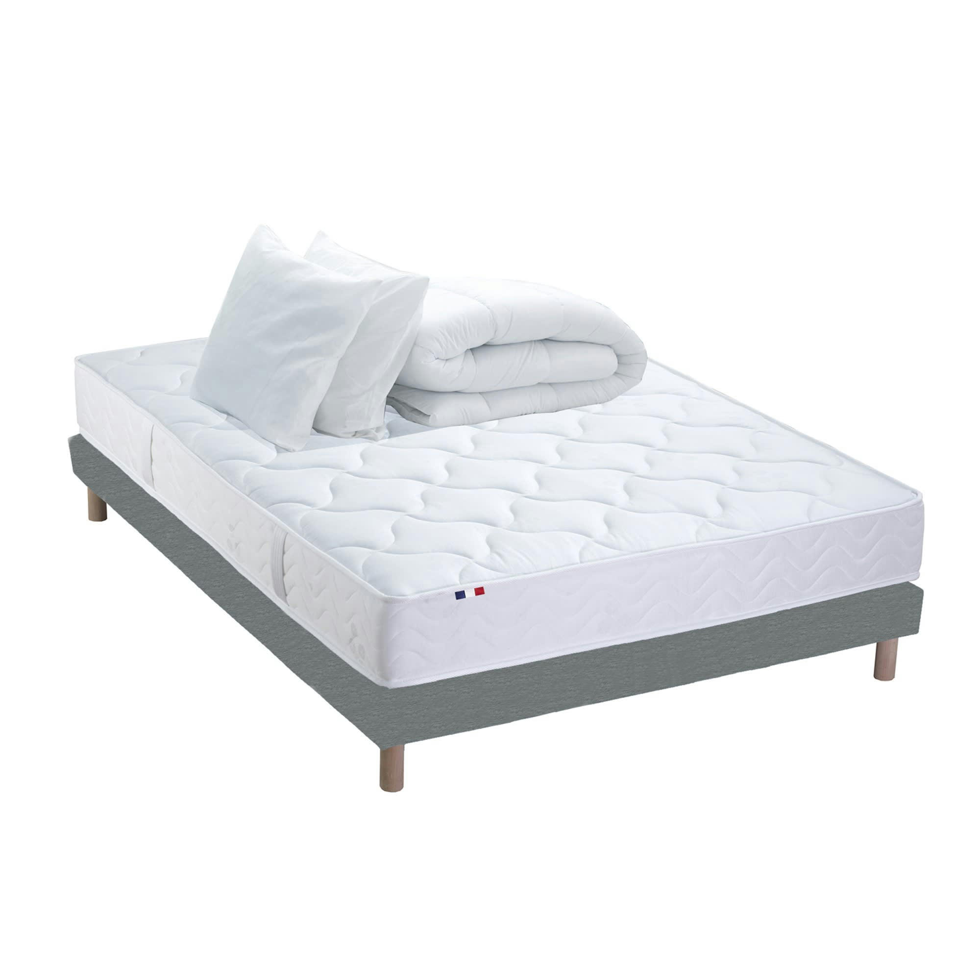 - Pack Ensemble Matelas Ressorts 1 Sommier Couette Oreillers 160x200