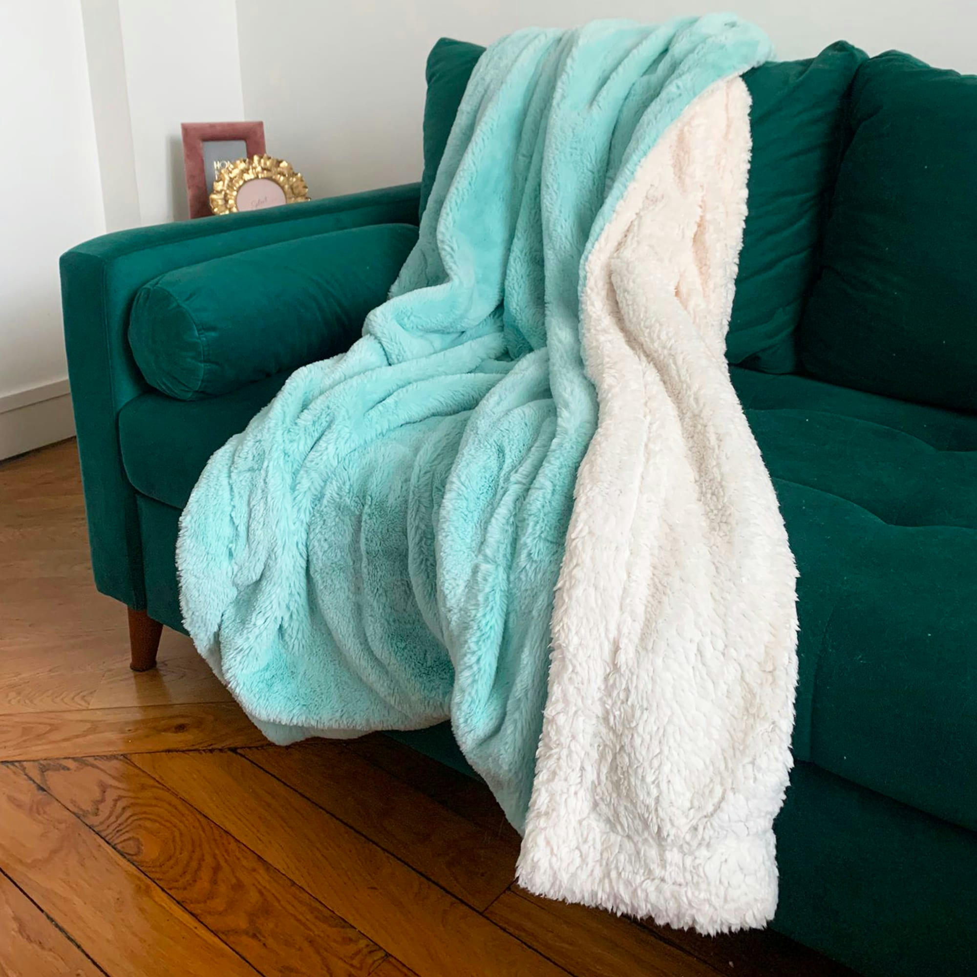 LAPIN - Plaid polaire doublé imitation "Lapin" Aqua 130x170cm