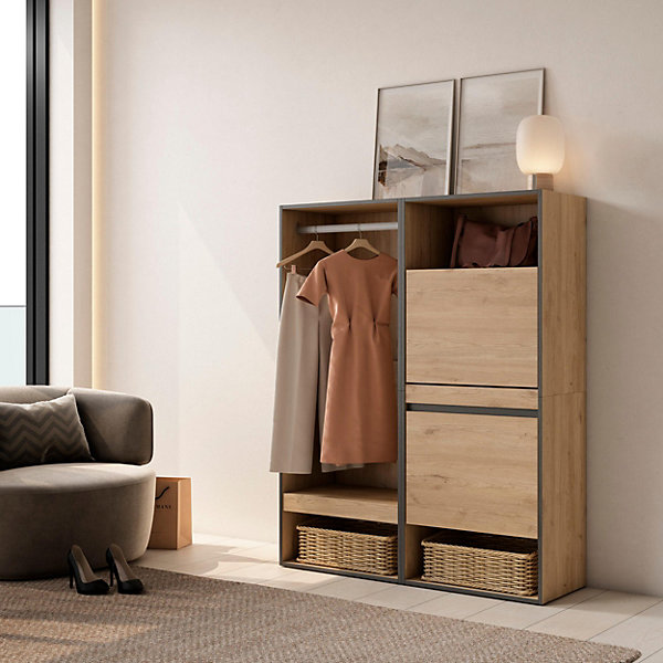 Armoire Vestiaire ouvert meuble chaussures 120x35x145cm couleur chêne