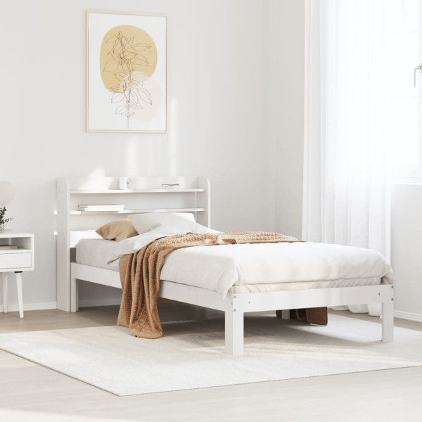 Rama łóżka z wezgłowiem biała 75x190 cm lite drewno sosnowe