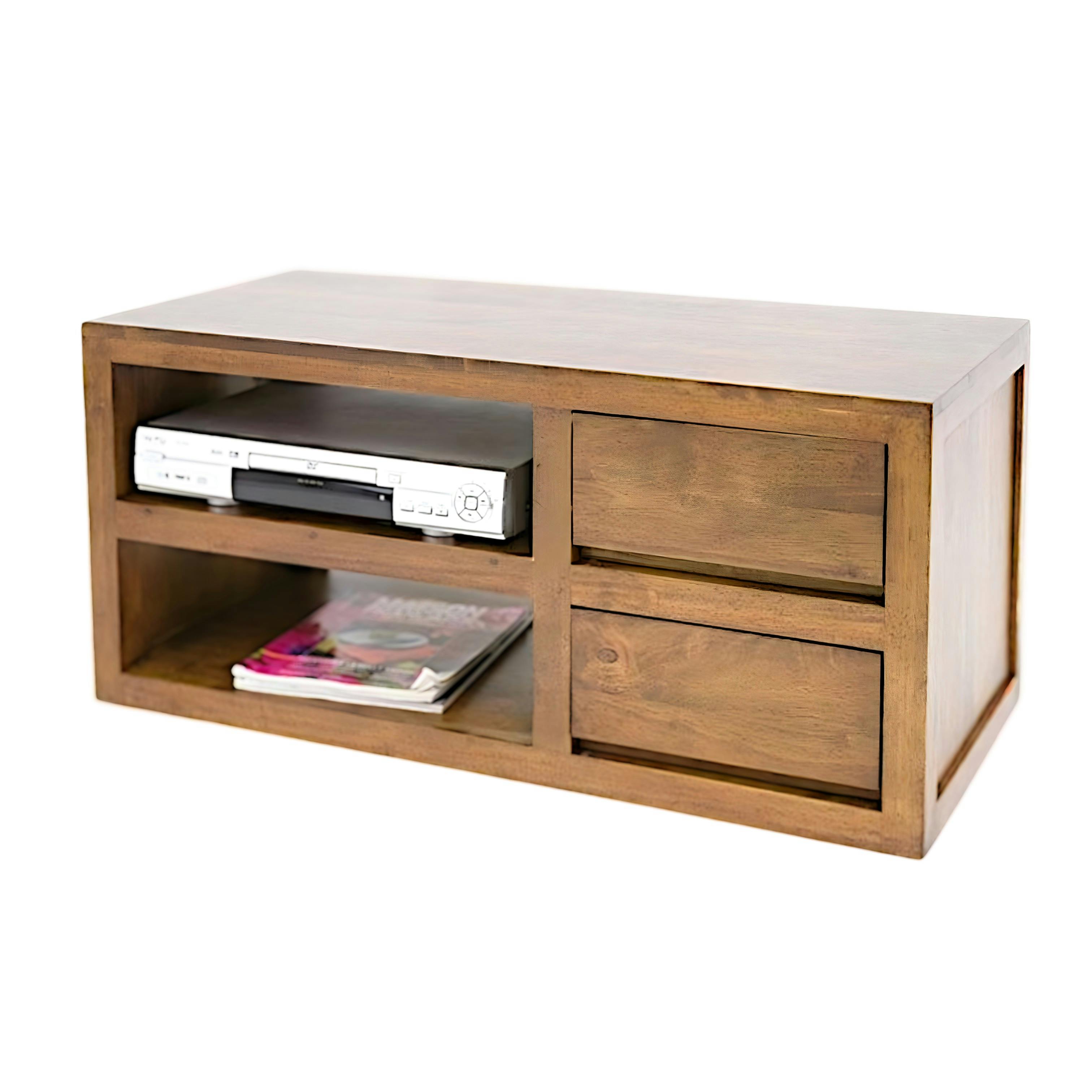 Meuble TV hévéa 2 tiroirs 90cm OLGA