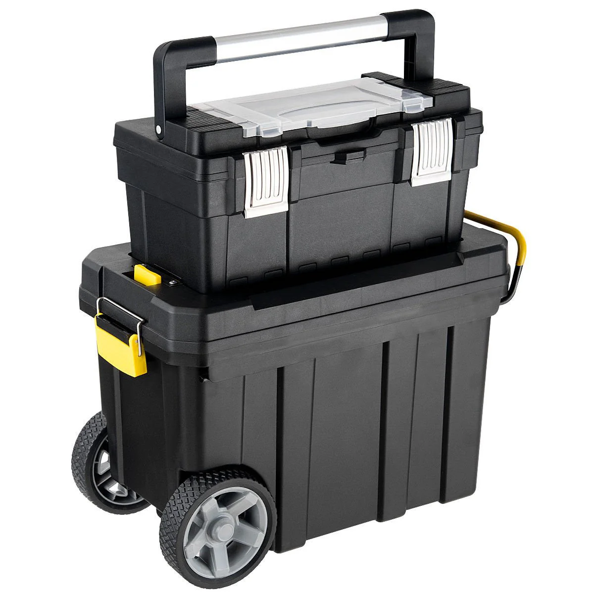 2-in-1 Tool Box Portable Rolling Toolbox Storage Solution Multi-Purpose Plastic Organizer Set