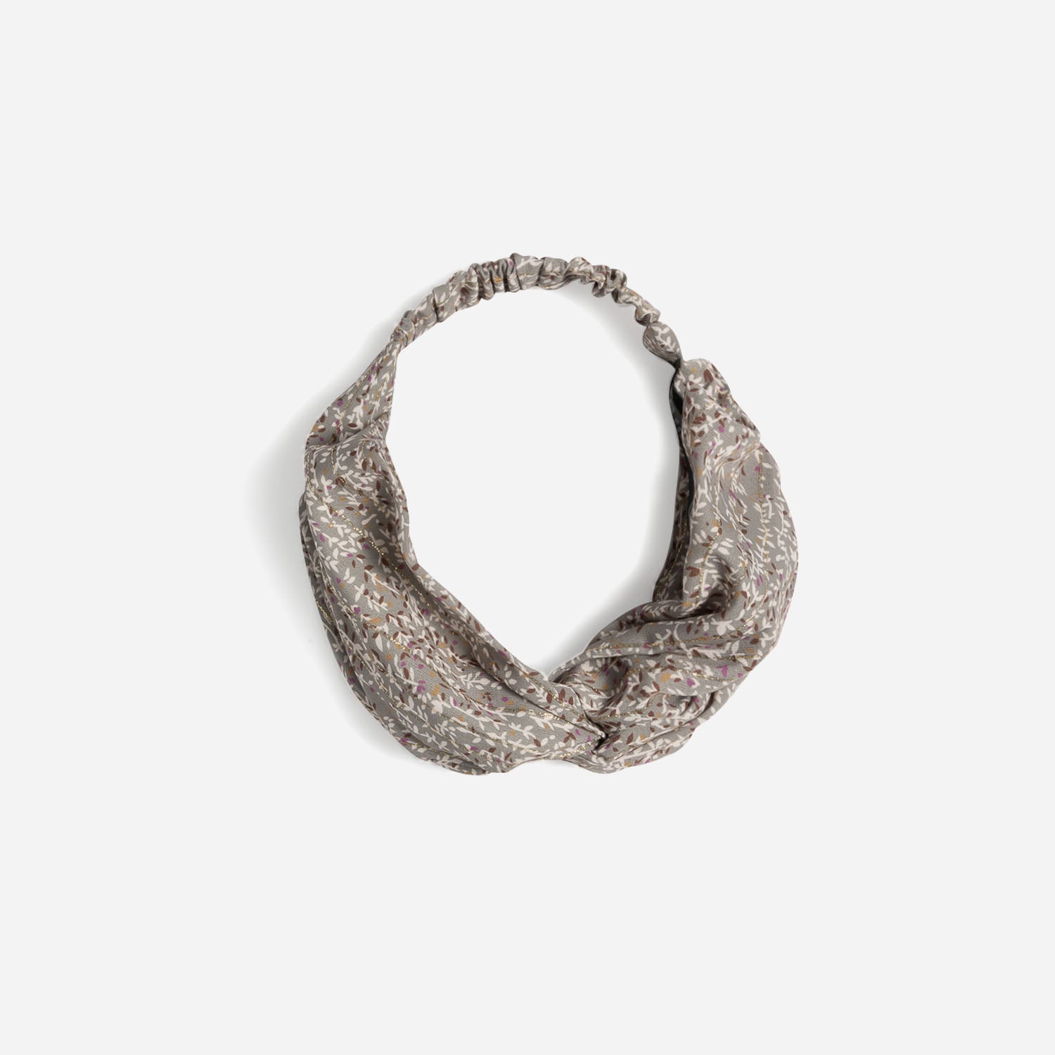 Bandeau vert sauge imprimé floral à rayures dorées