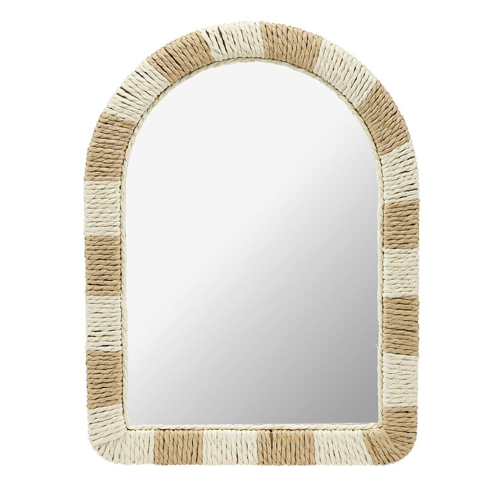 Miroir mural forme arche cadre tressé beige et marron 30xH40cm