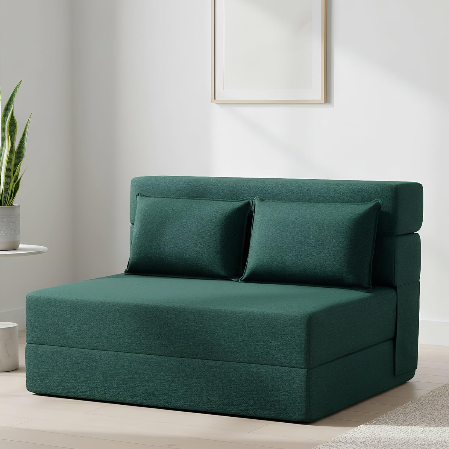 FILUXE Folding Sofa Bed | Convertible Sleeper Chair Bed for Adults, Fold Out Chair to Bed Linen Futon Chair with Pillow, for Home Dorm Apartment RV Living Room, Standard Size,Dark Green