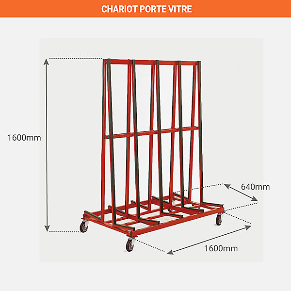 Chariot porte vitres 2 côtés - charge max 500 kg - ZADF15D4N