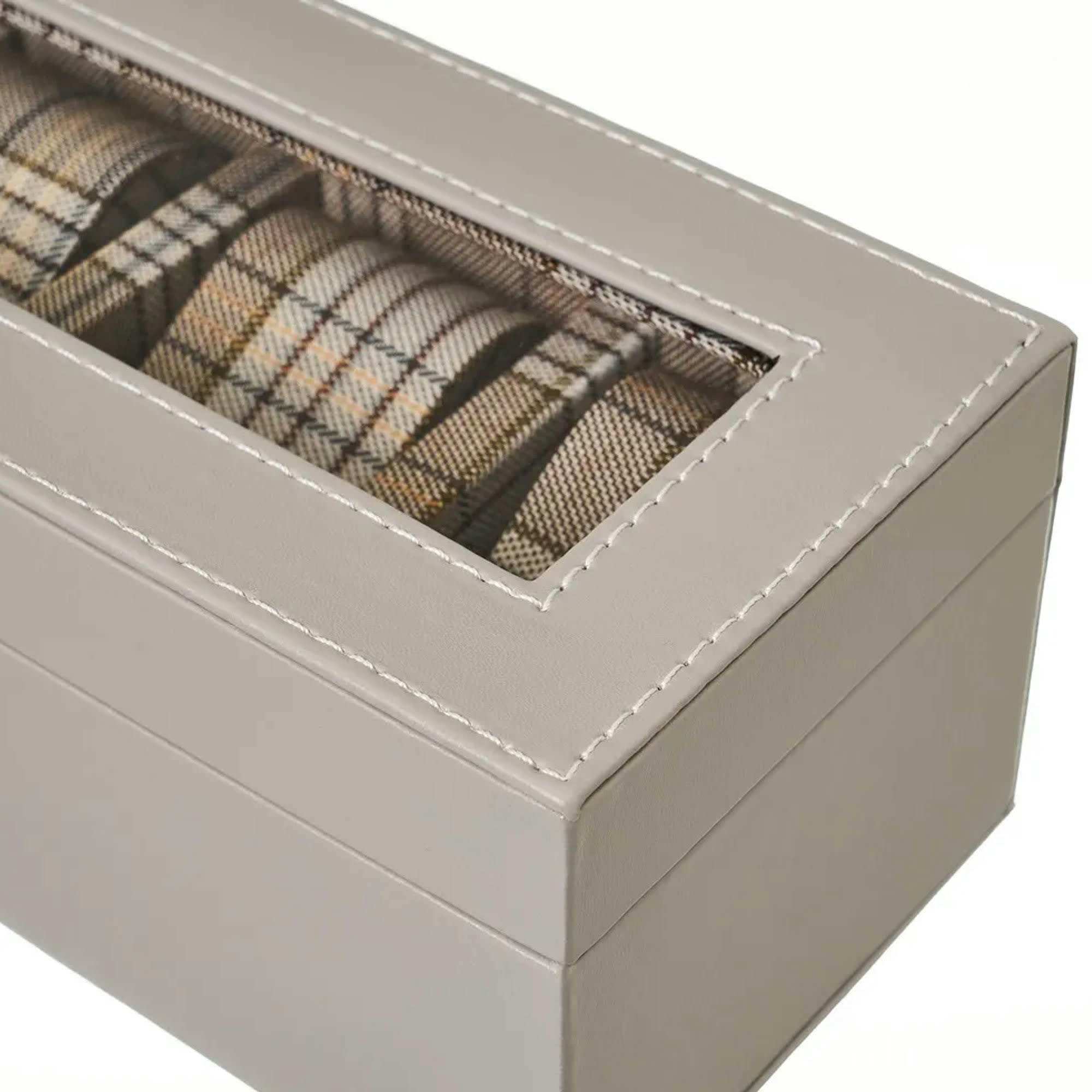 - Coffret de rangement à montres gris et tartans beige