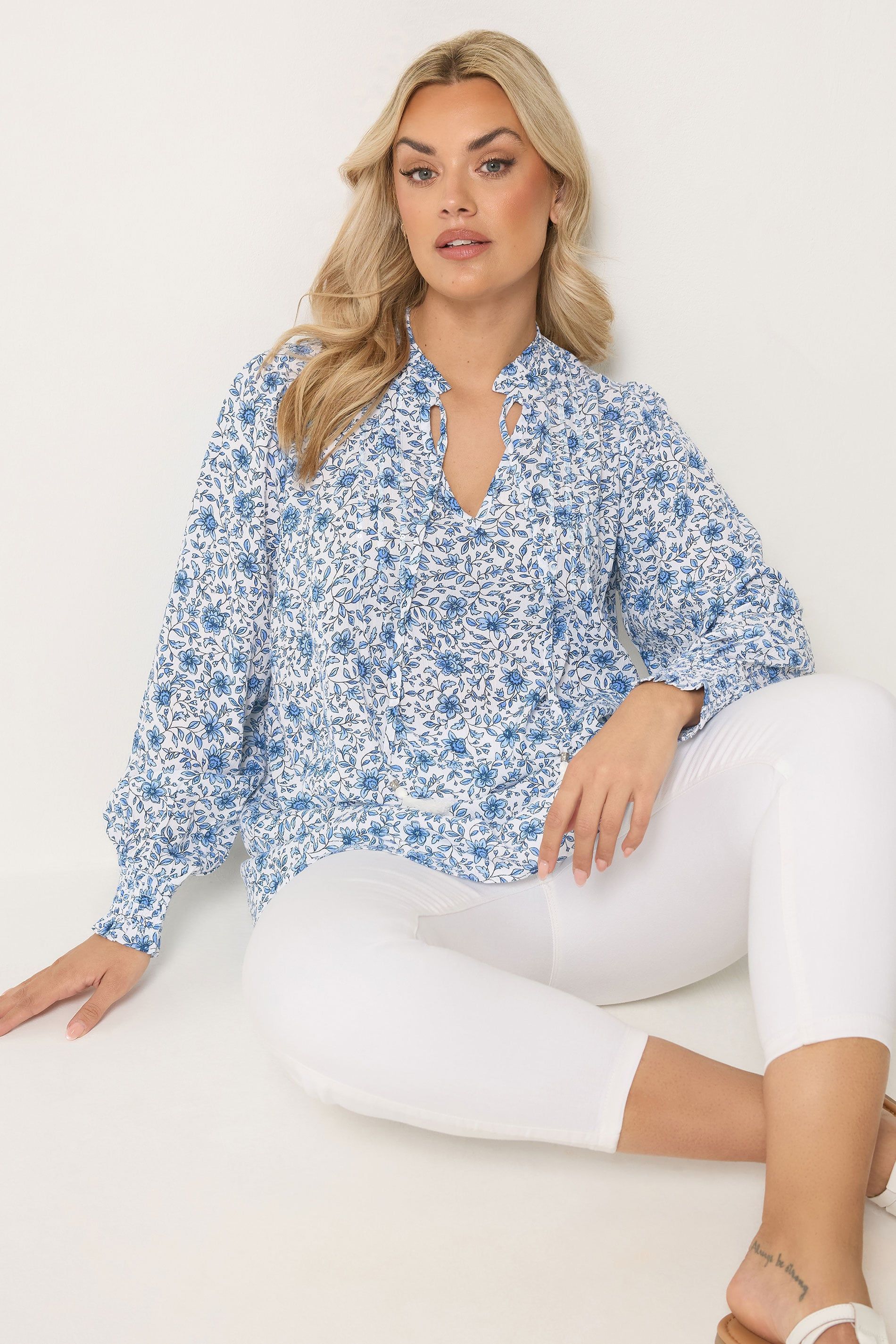 Yours Floral Tie Neck Blouse