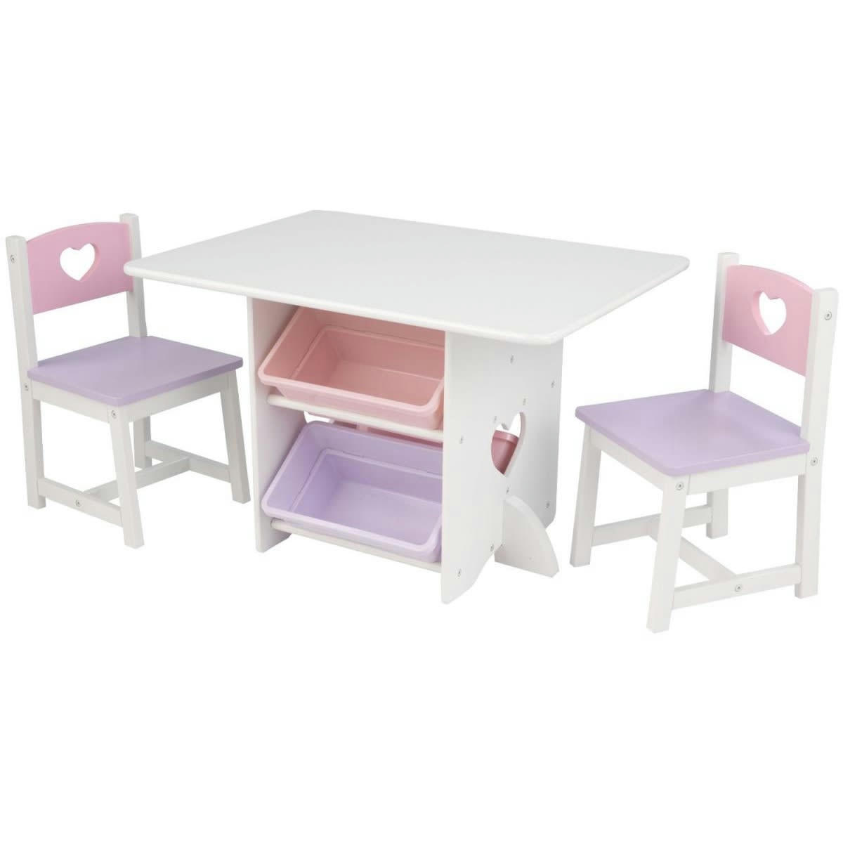 - Ensemble table avec 4 bacs de rangement et 2 chaises rose et violet