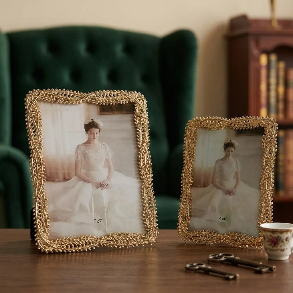 Ornate Gold Picture Frame, Vintage Wedding Photo Frame, Antique Style Tabletop Display