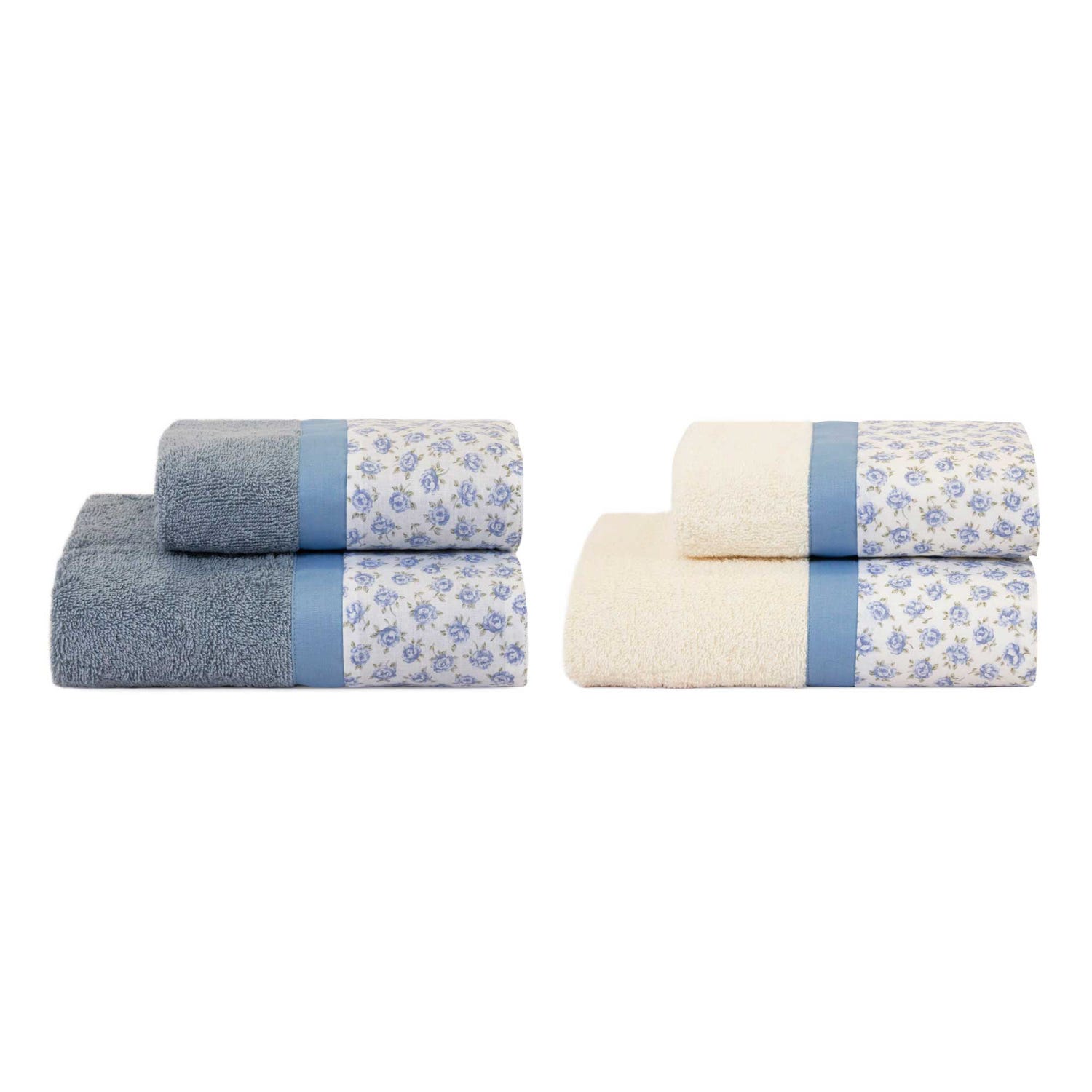 Set 4 asciugamani spugna viso e ospite blu Petit Biancoperla