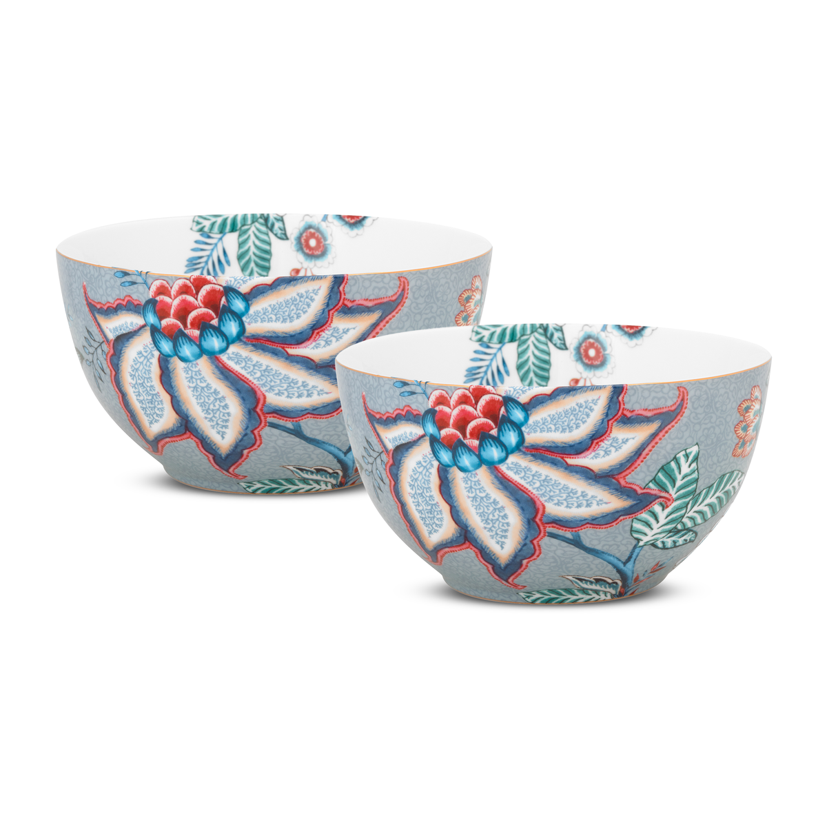 Pip Studio Flower Festival Kommen - Servies - Set van 2 schaaltjes - Lichtblauw - 15cm