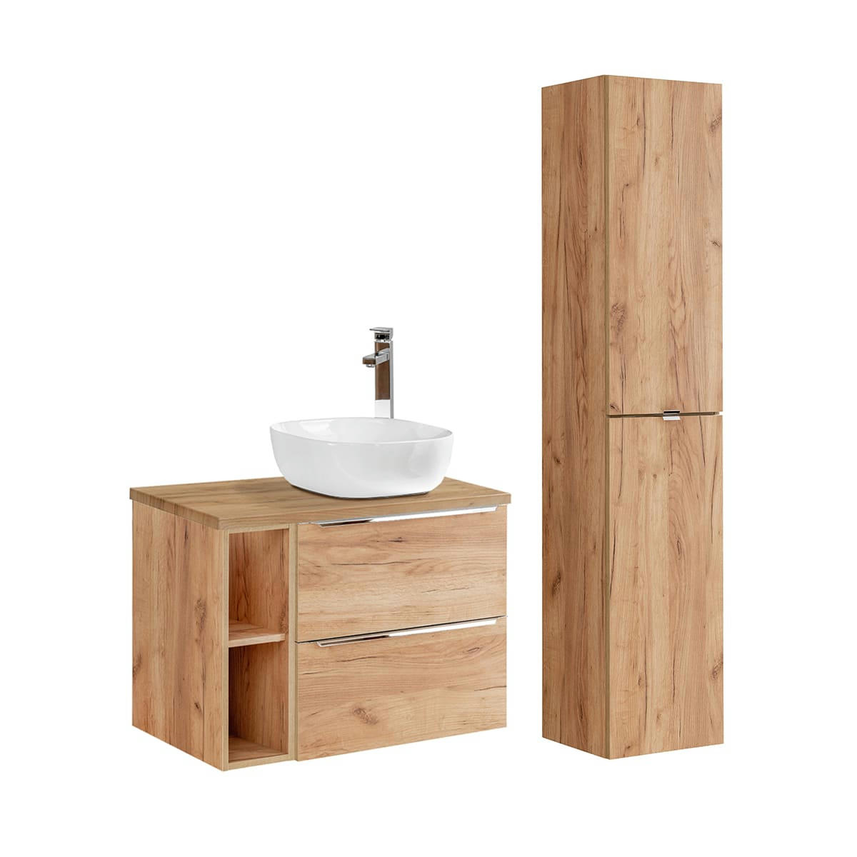 - Ensemble meuble simple vasque 80cm et colonne stratifiés naturel