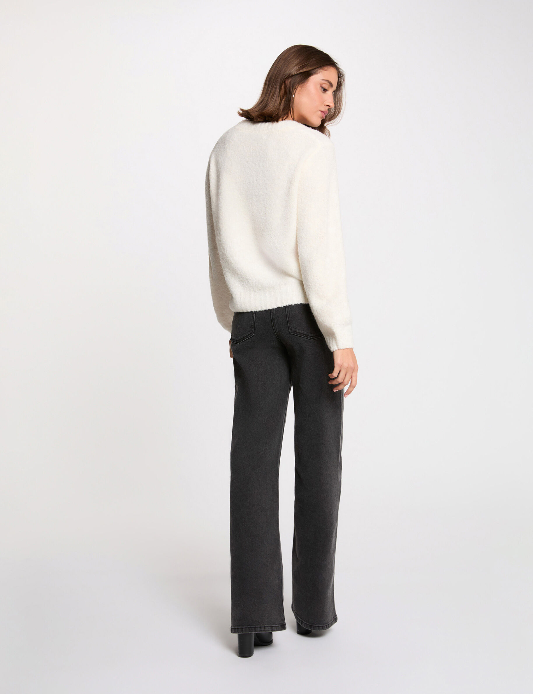 Thick Sweater With Round Neck Ivory Women