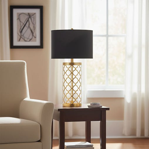 SOGA 4X Golden Hollowed Out Base Table Lamp with Dark Shade