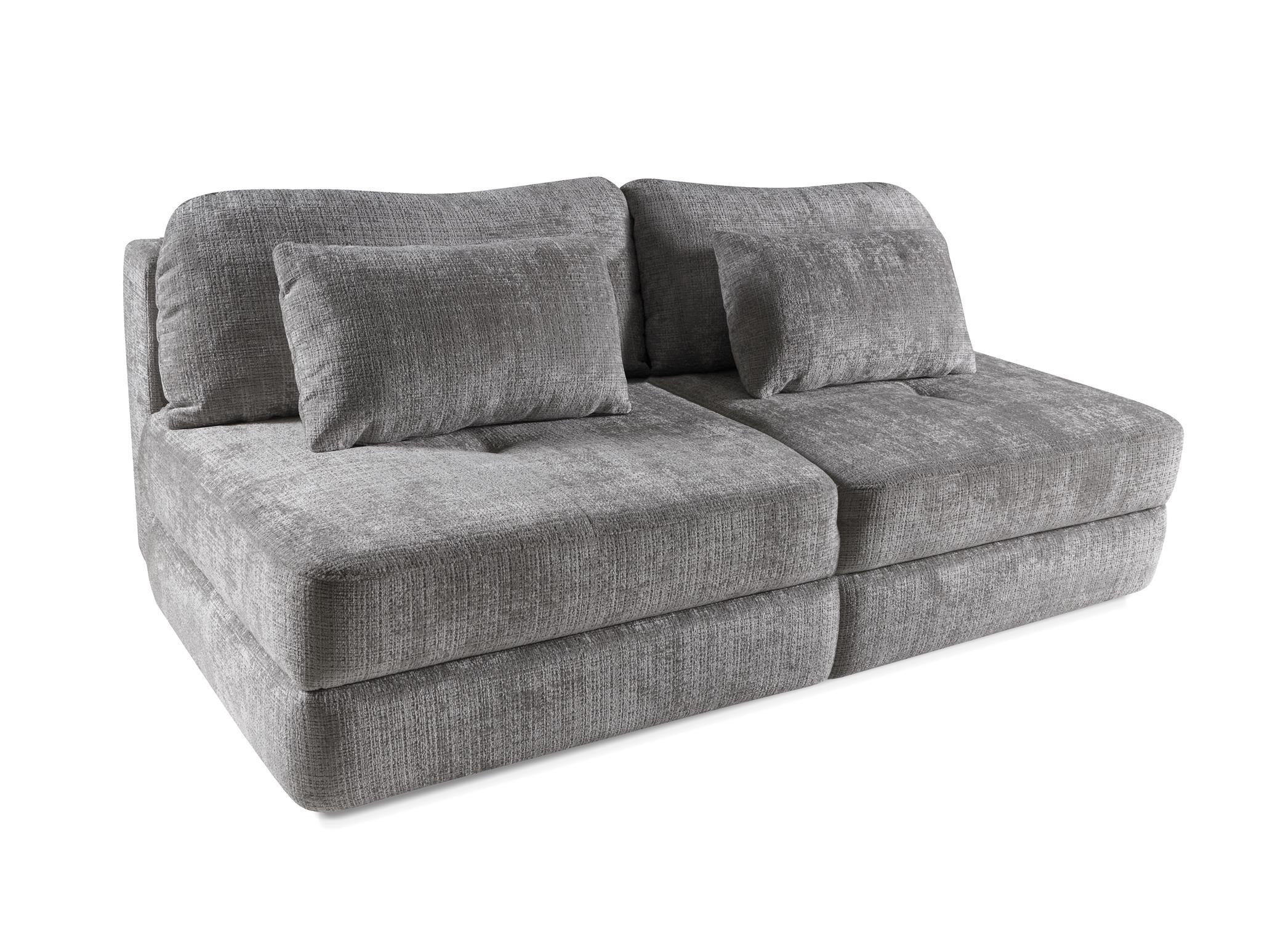 Wygodna rozkładana sofa RAMARO szara z dużą powierzchnią spania