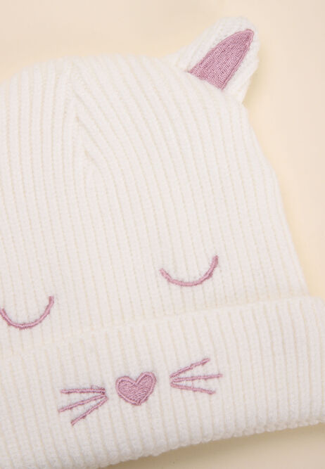 Baby Girls Cream & Pink Hat Knitted Hat