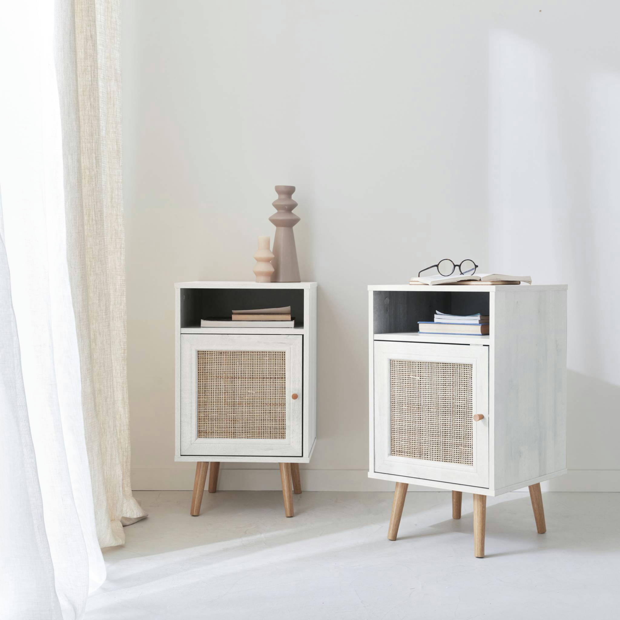 BOHÈME - Lot de 2 tables de chevet en cannage, blanc