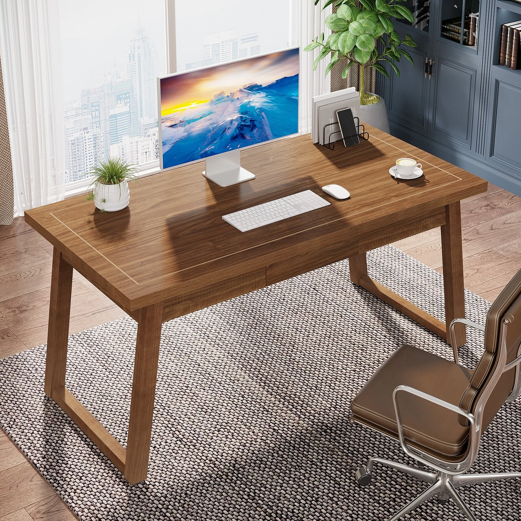 Home Office Executive Desk Solid Wood Computer Desk with Drawer