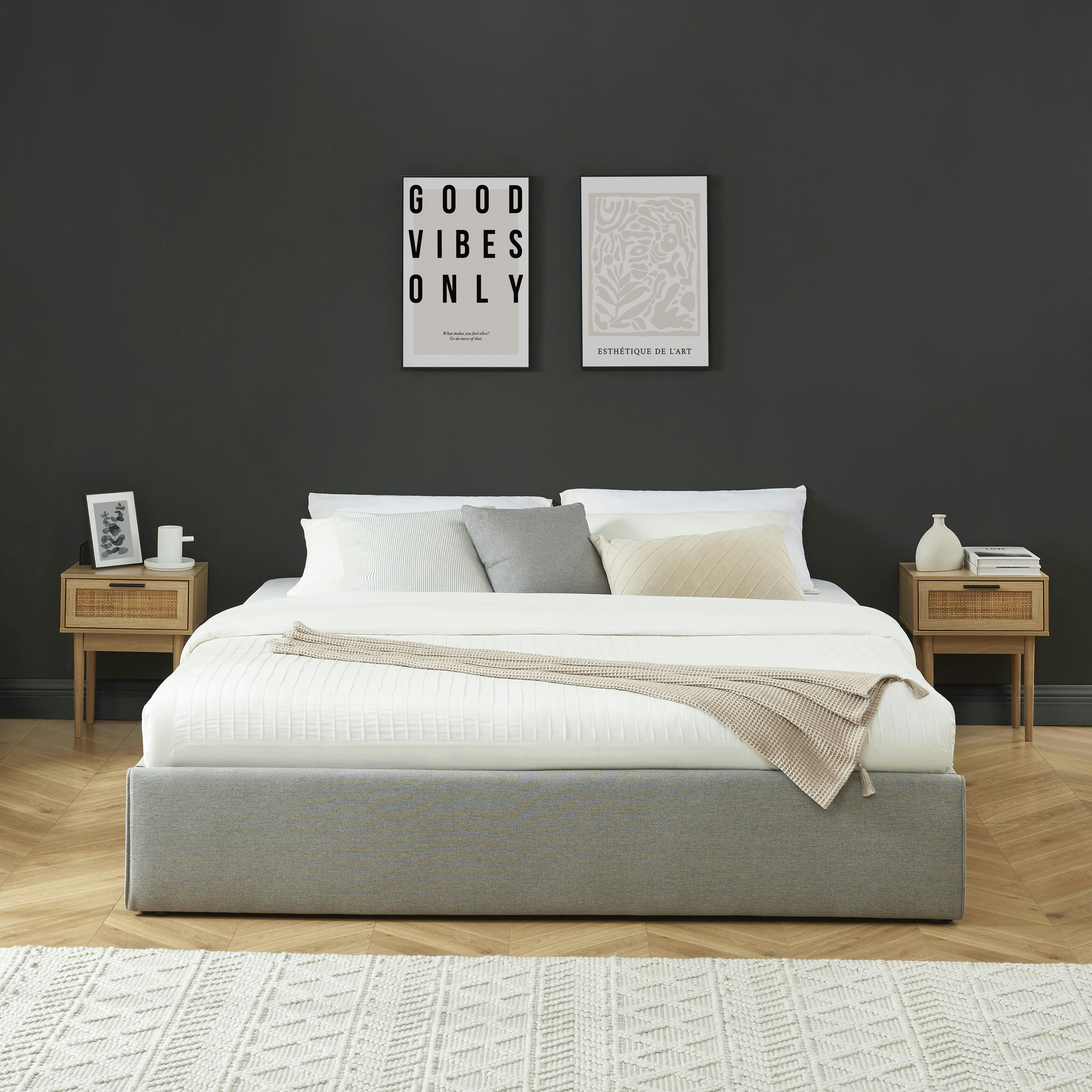 SAKURA - Lit coffre  tissu gris chiné 180x200 sommier inclus