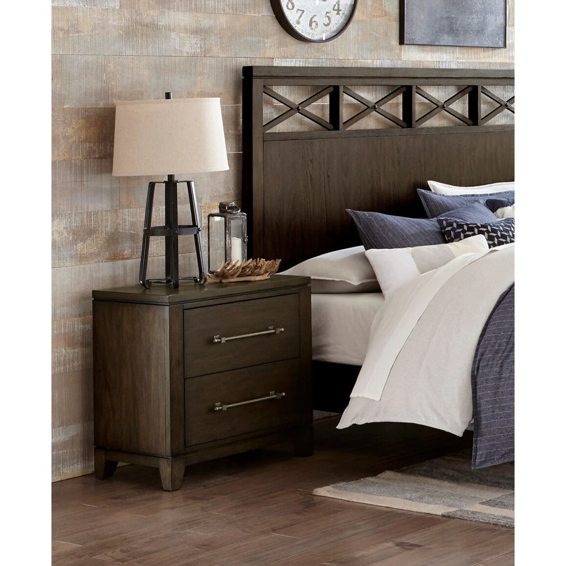 Modern Contemporary Dark Brown 3pc Bedroom Bed and Two Nightstands Set