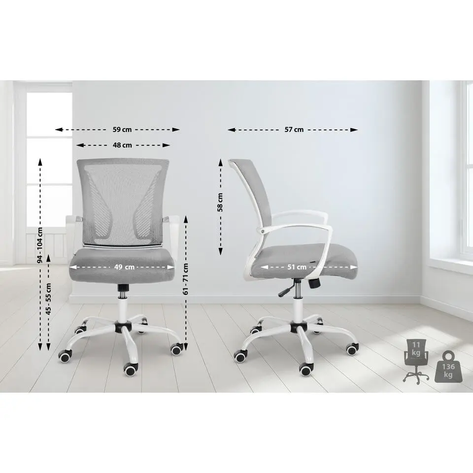 CLP Bureaustoel Tracy wit Frame - Microfiber - licht grijs