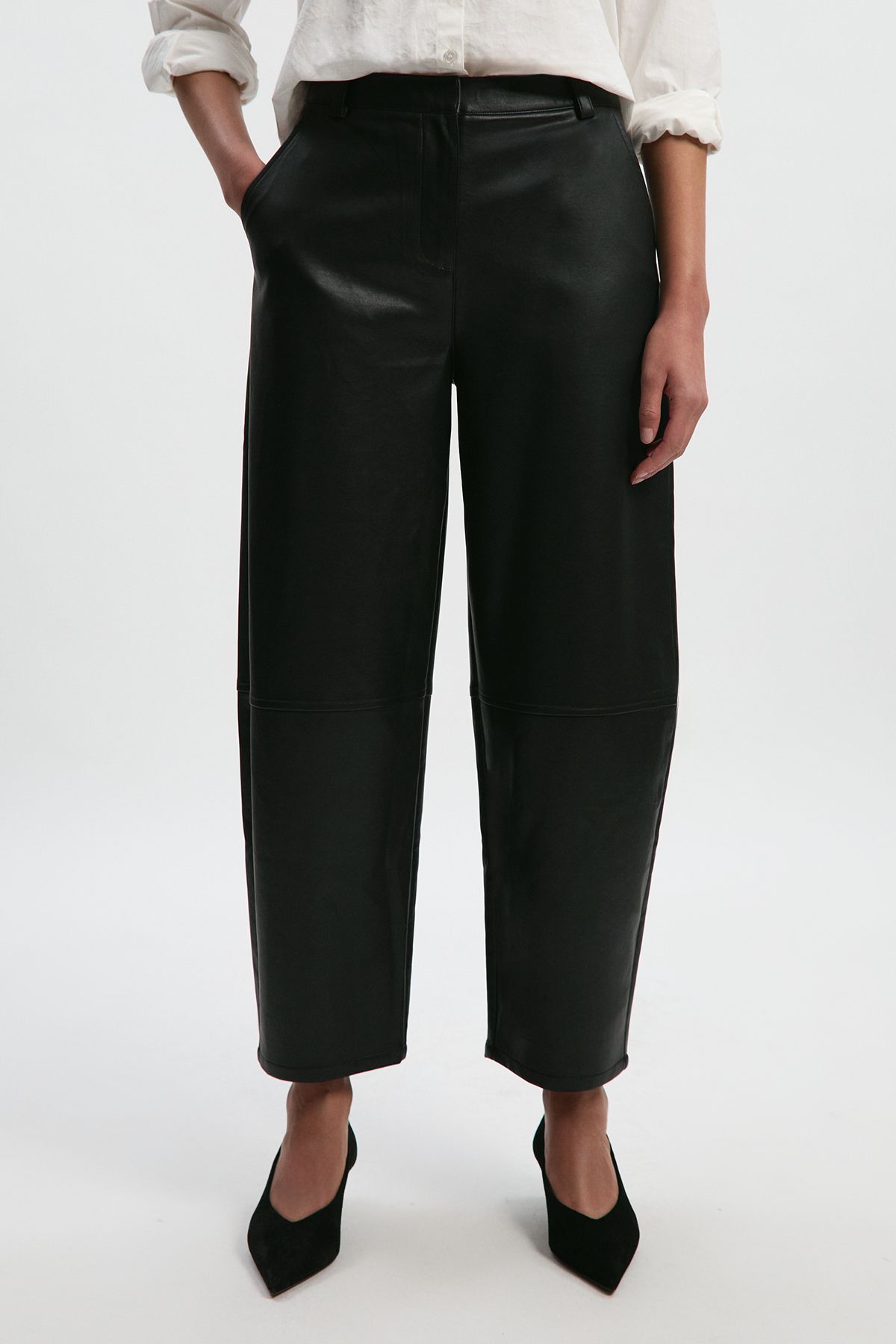 KarenMillen Faux Leather Barrel Leg Trouser
