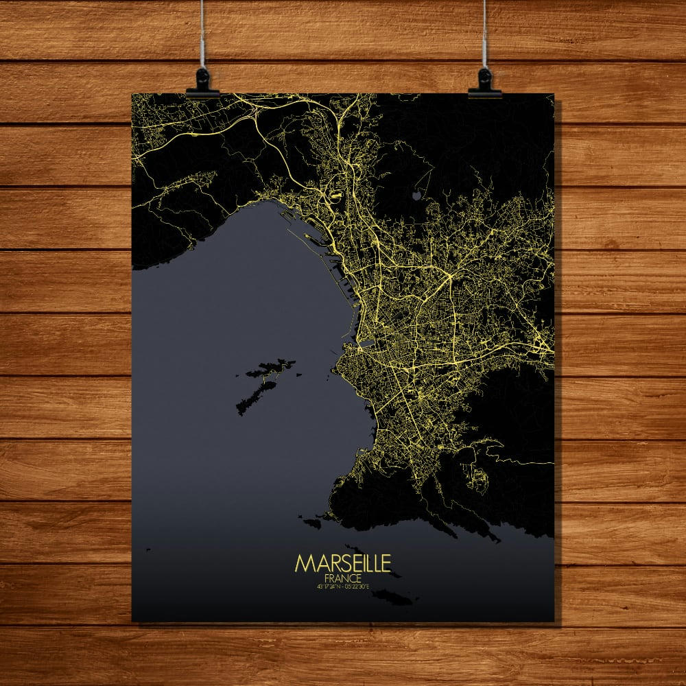 - Affiche Marseille Carte Nuit 40x50