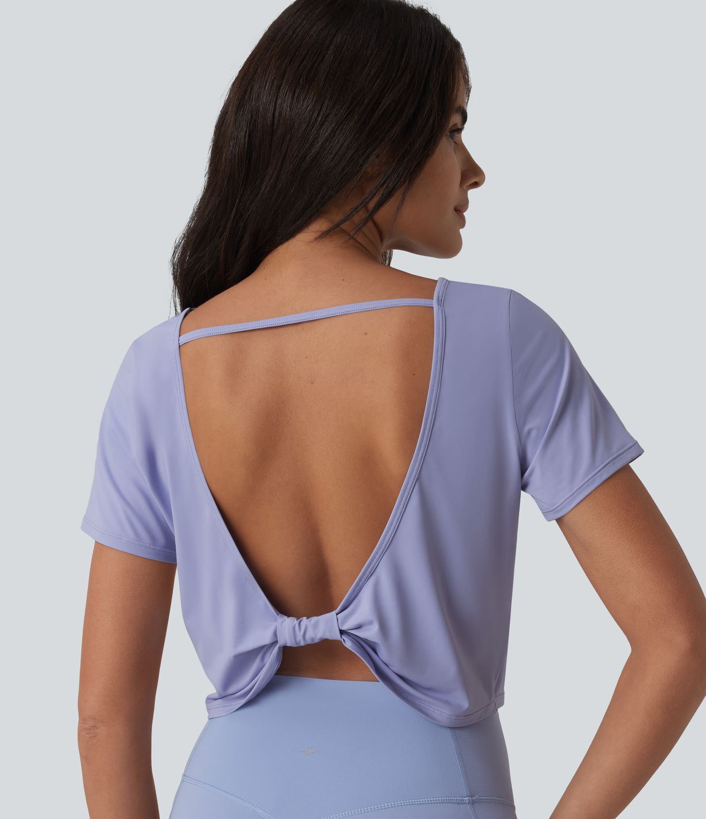 Haut de sport yoga col bateau manches courtes effet frais InstantCool dos ouvert, protection solaire UPF50
