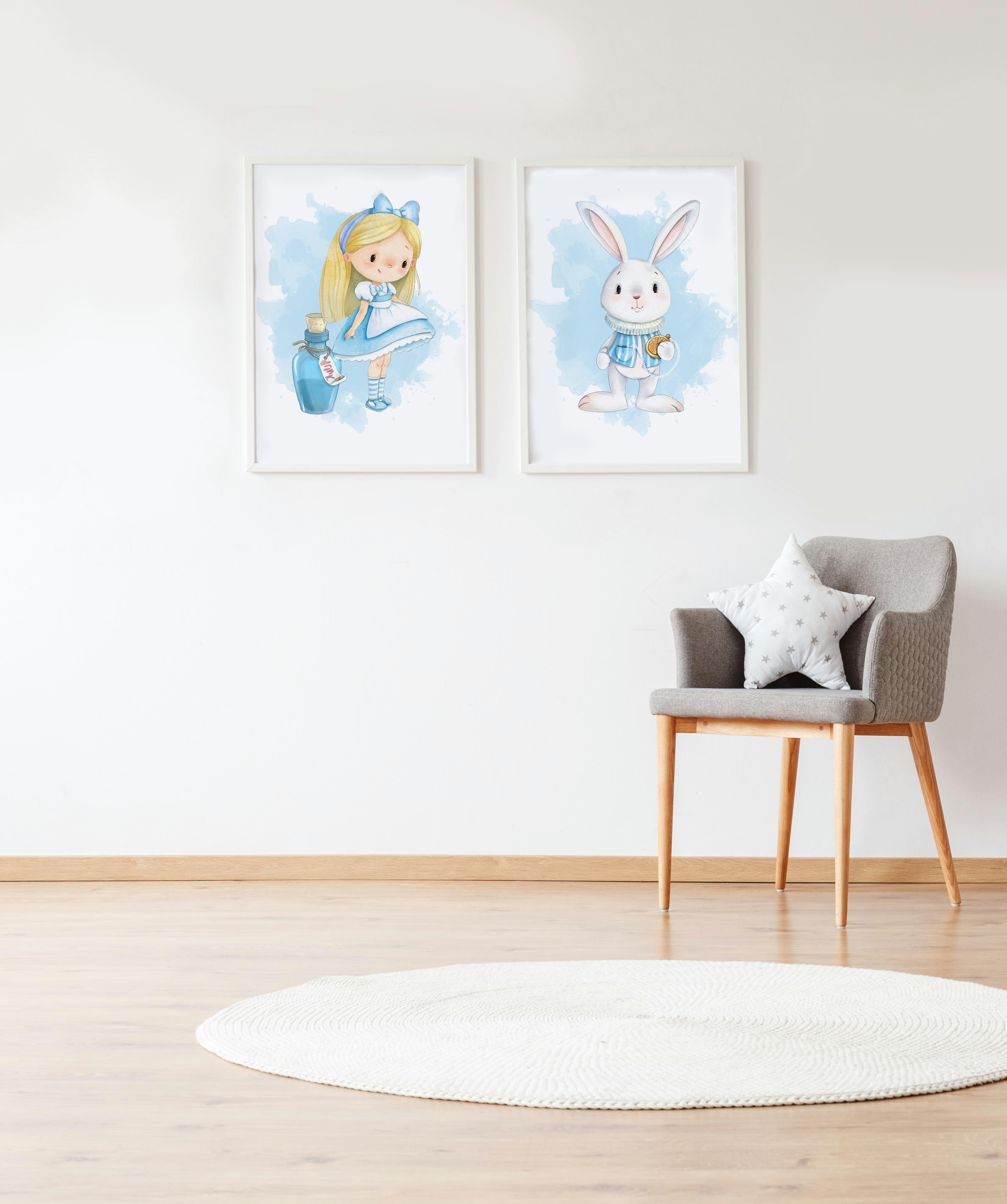 DECOWALL - Pack encadré bois blanc impression le lapin Alice et potion 43X33 cm