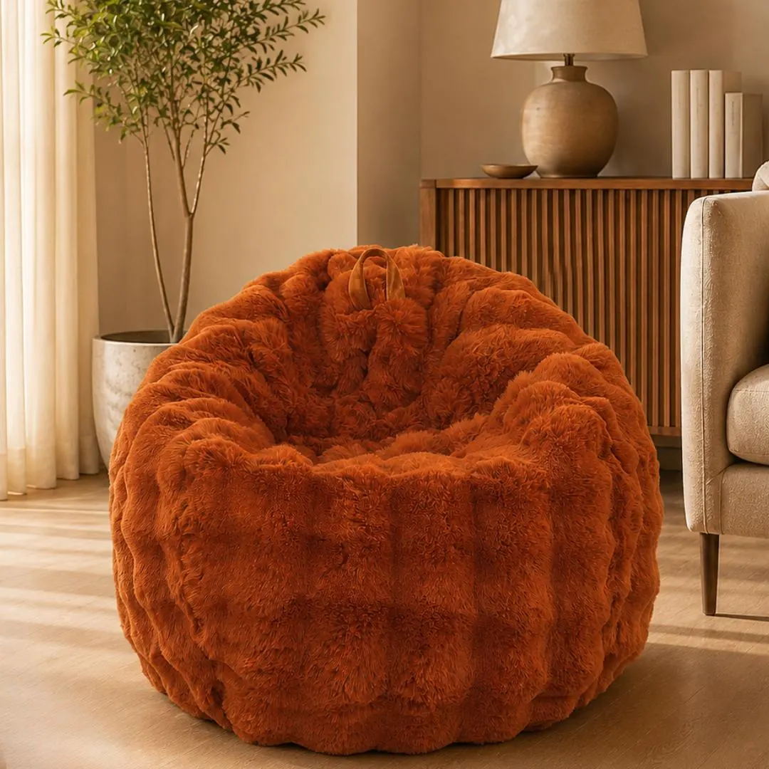 3FT Fluffy Faux Fur Bean Bag Cover, No Filler, Faux Rabbit Fur Beanbag Chair, Stuffed Animal Storage, Soft Furry Bedroom Floor Lounger
