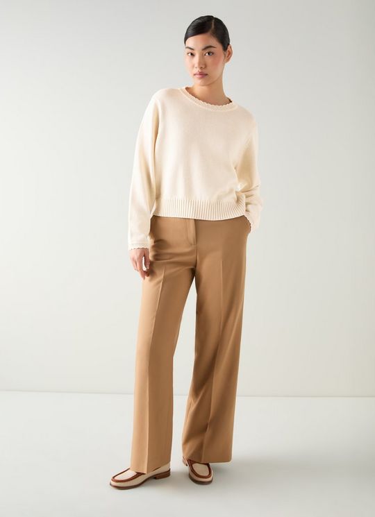 Sandy Ivory Cotton and Cashmere Blend Relaxed Sweater