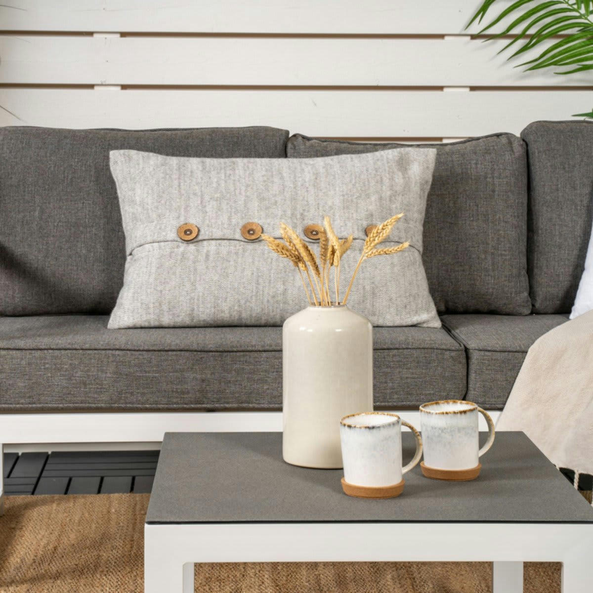 PORTOFINO - Salon de jardin canapé d'angle + table basse blanc