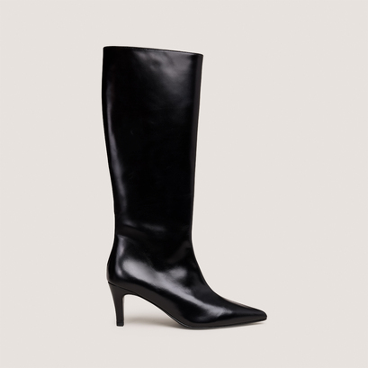 Bottes à talons fins et bouts pointusen cuir noir | DIEMA